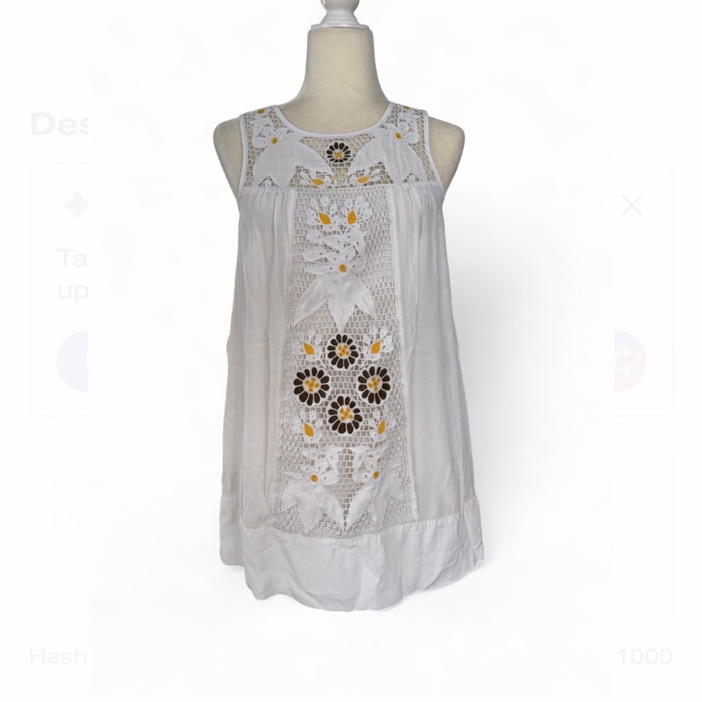 White Sleeveless Embroidered Top
